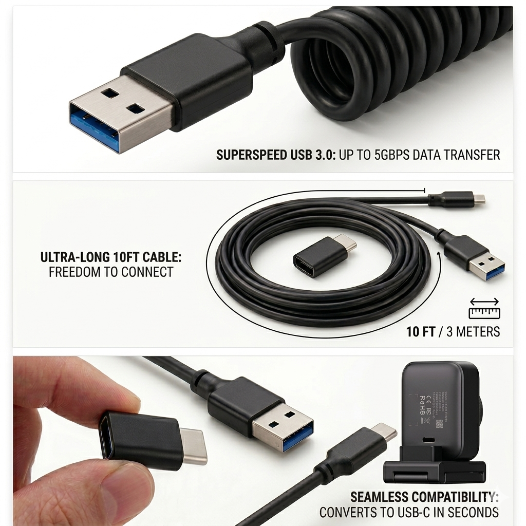 YoloLiv 10ft USB-C to USB-A Cable, USB 3.0, Compatible with YoloCam Series
