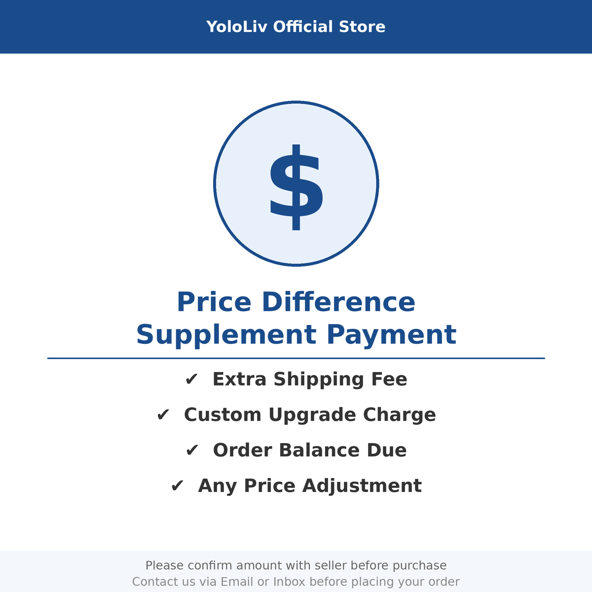 Price Difference Supplement – Extra Payment for Custom Orders, Shipping Upgrade, or Balance Due (Please Confirm Amount with Seller Before Purchase)